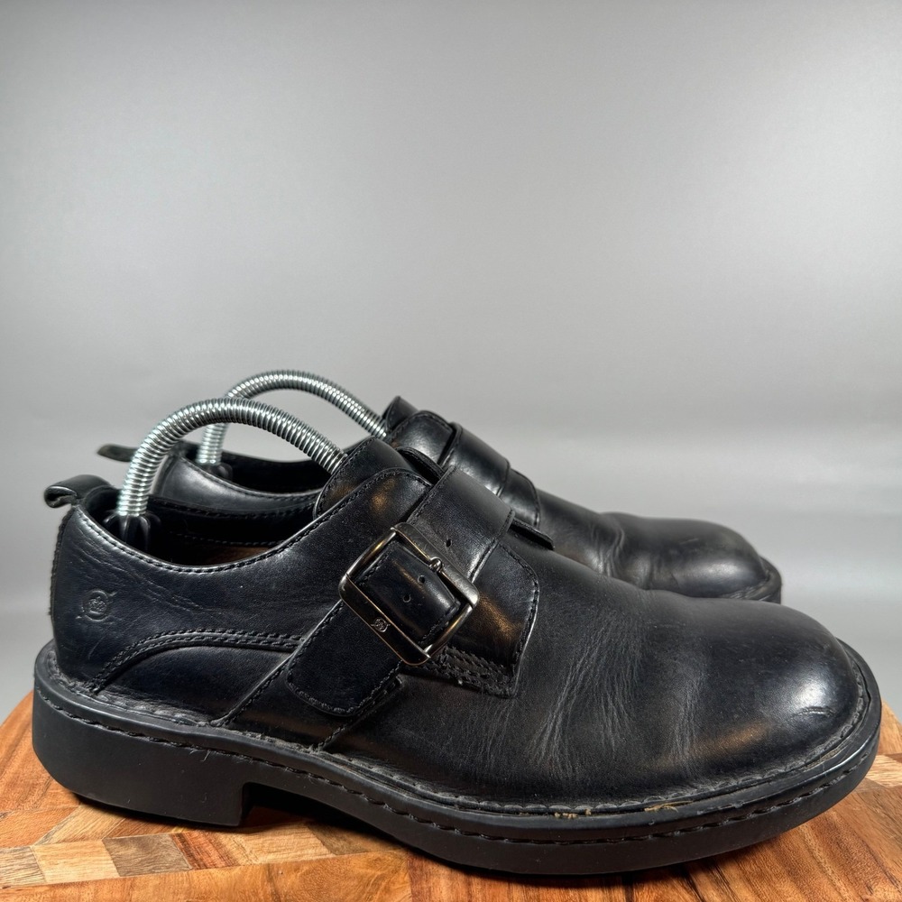 Born Black Leather Buckle Monk Strap Loafer Shoes Men Size 8
